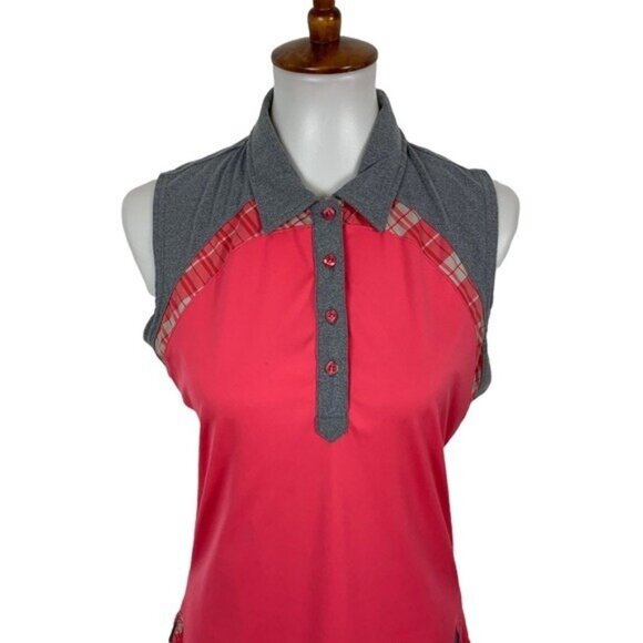 Alulr Aware Pink Sleeveless Golf Polo Shirt Collared Performance Stretch Medium - Picture 2 of 5